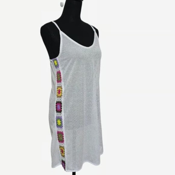 No Boundaries Crochet Mesh Cover-Up Dress White Juniors Medium Boho Festival - Picture 5 of 10